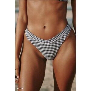 LSpace Mercer Bikini Bottoms Navy Gingham Women’s Large High Hip Low Rise Anthro